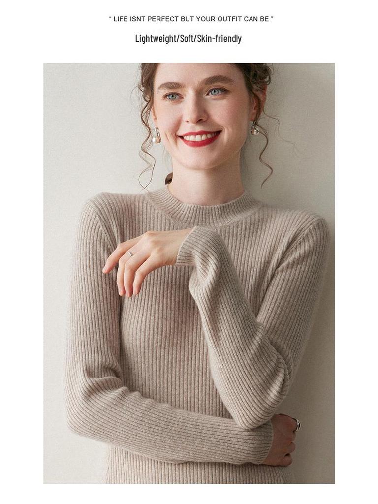 Women's Cashmere Ribbed Midi Dress - Autumn/Winter Solid Color, Slimming Over-Knee Wool Sweater.