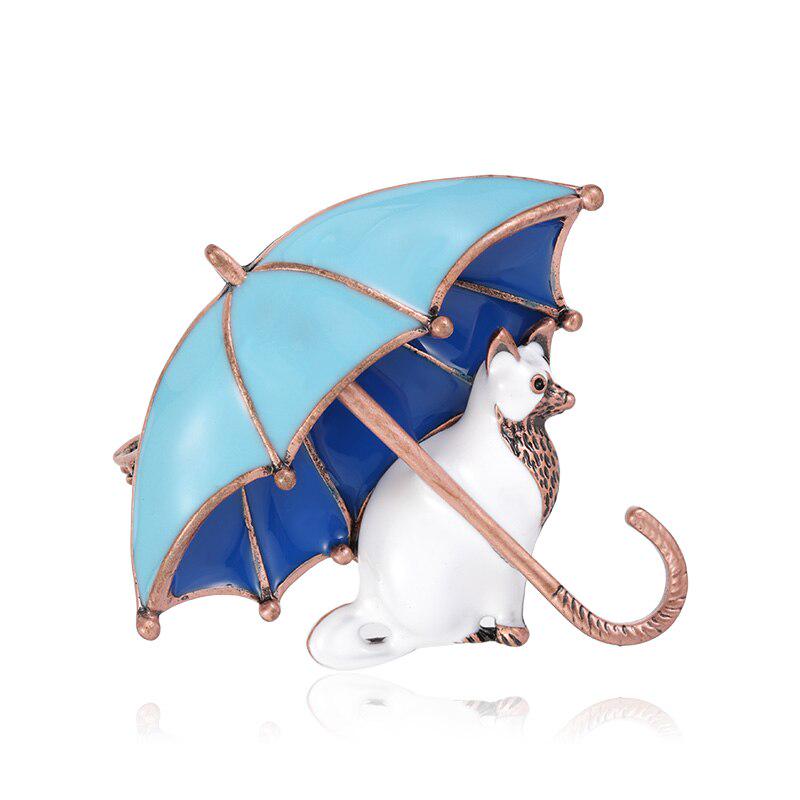 Blucome Lovely Cat Under Umbrella Brooch Enamel Pins For Women Routine Gathering Decoration Accessories Collar Corsage