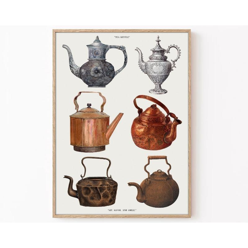 Современный Ретро Кухонный Чайник Искусство Минималистичные Иллюстрации Постеры Принты Холст Живопись Настенное Искусство Картина Гостиная Домашний Декор