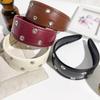 Punk Leather Headband Black and Red Wide Metal Rivets Headwear Versatile Hair Accessory Hollow Ring Hair Hoop Travel Shopping