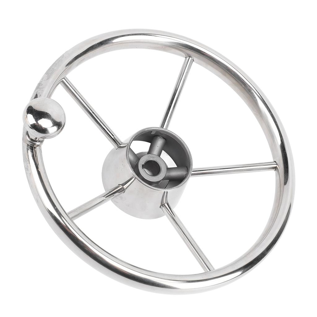 11 Inch Boat Steering Wheel Marine Stainless Steel Steering Wheel 5 Spoke 25 Degree with Foam Grip and Center Cap for
