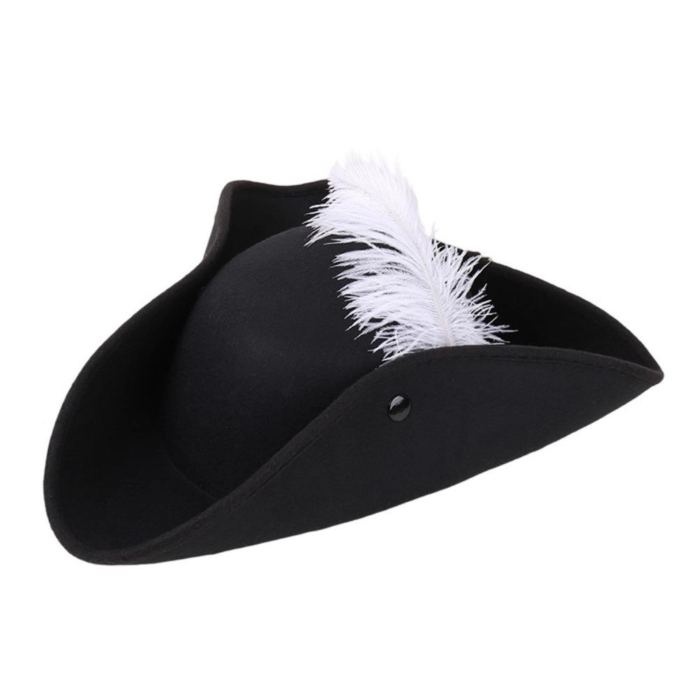 Wide Brim Tricorn Hat Feather Decorated Costume Hat Unisex Fashionable feather hat Halloween Party