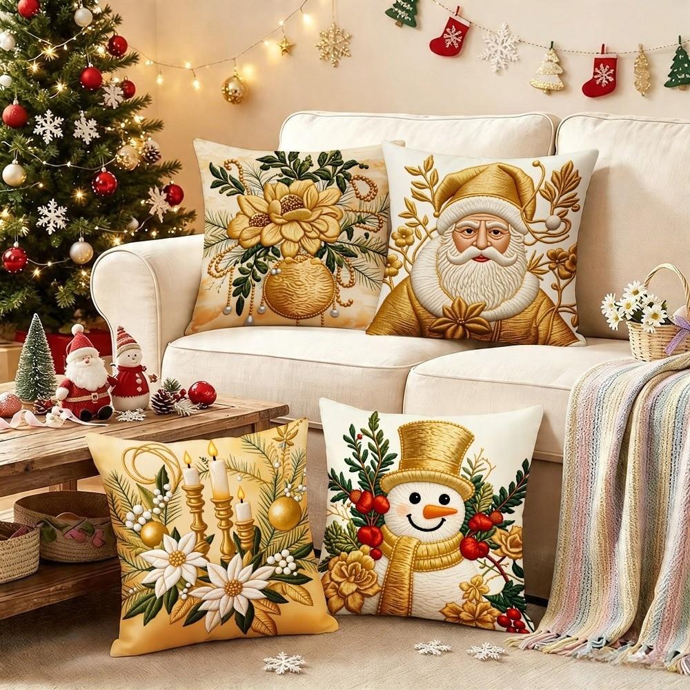 Plush Christmas Pillow Cover Soft Xmas Tree Pillowslip Elk Santa Pillow Cover Living Room