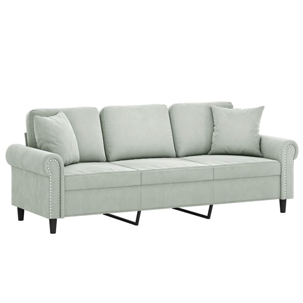Vidaxl 3-Osobowa Sofa Z Poduszkami, Jasnoszara, 180 Cm, Aksamit