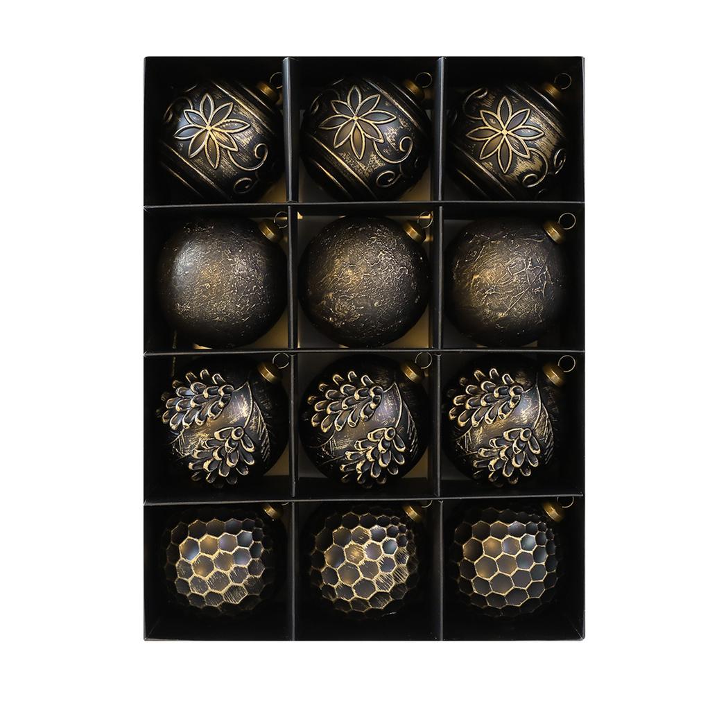 8CM Antique Christmas Ball Ornaments 12pcs, Christmas Tree Pendants Retro Christmas Ball Decorations Window Hanging Pendants