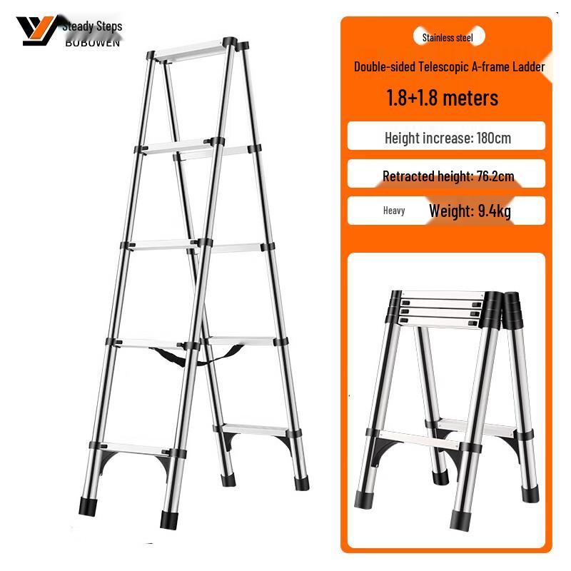 BUBUWEN Stainless Steel Telescopic A-Frame Ladder