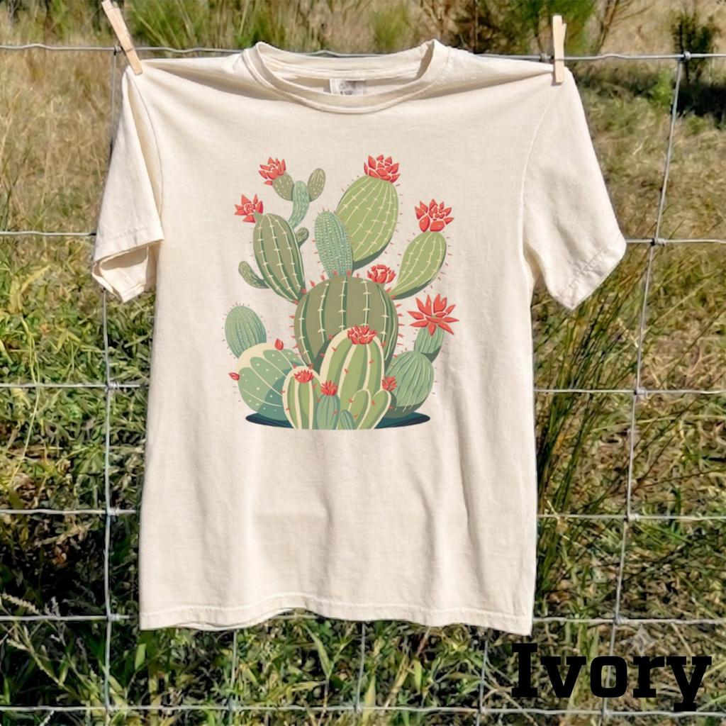 Blooming Cactus Shirt, Desert Botanical Tee, Retro Succulent Graphic Top, Boho Plant Lover Apparel, Southwest Nature Gift, Plant Mom