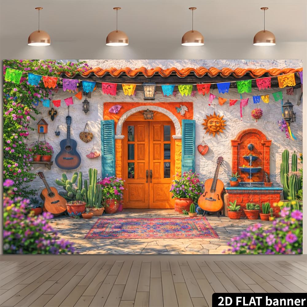2D Plane Mexican Sunlit Courtyard Theme Background Cloth - Multi-functional decoration, suitable for homes and offices