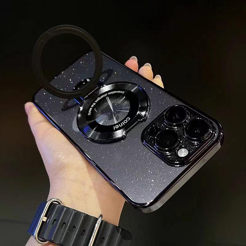 Металлический магнитный кронштейн для чехла для телефона iPhone 16 для Apple 15 Pro Гальванизированный ПК Глиттер Защитная крышка Прозрачный