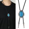 Adjustable Leather Cord Western Bolo Tie Crack Turquoises Pendant Necklace Jewelry Necktie For Cowboy Rodeos Event