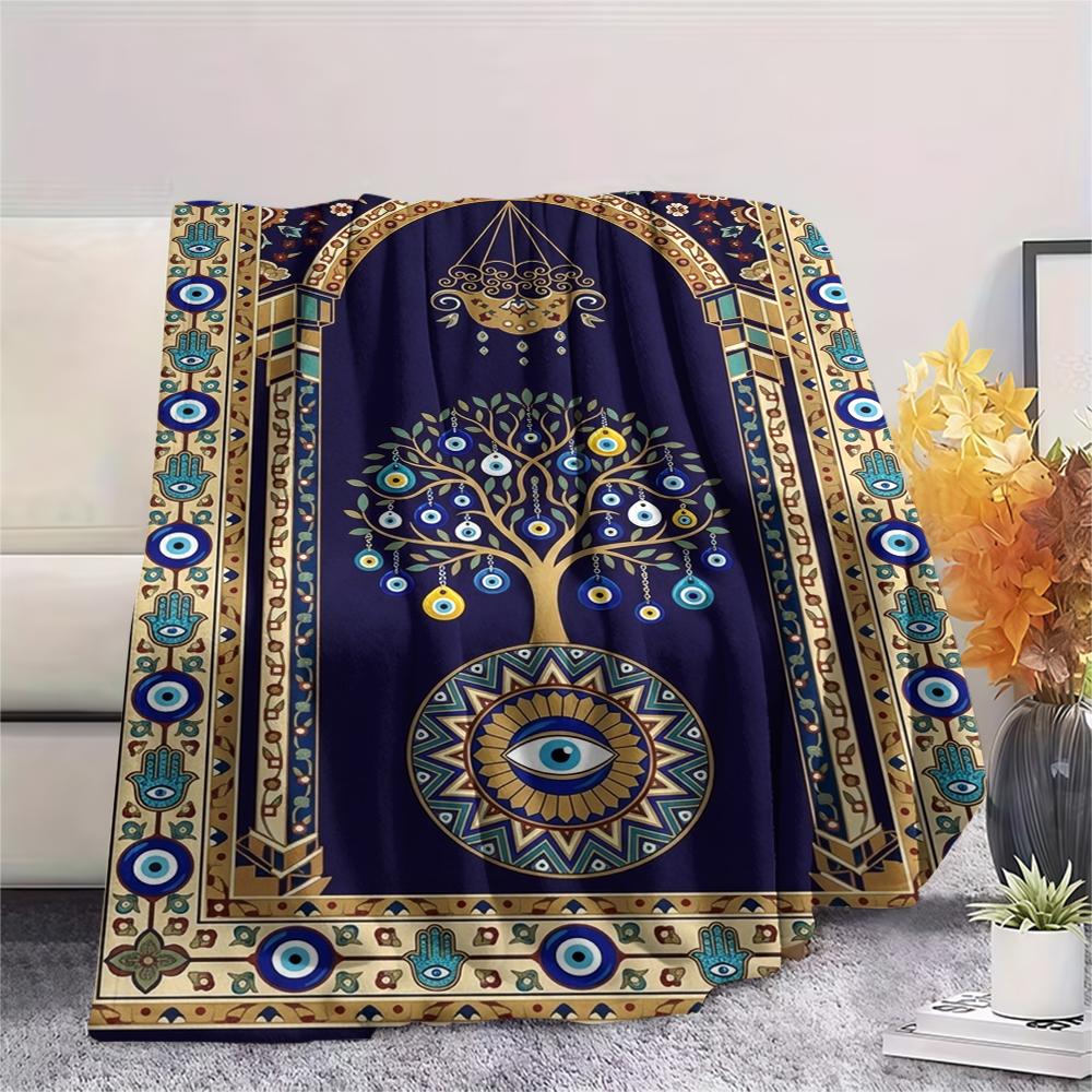 1Pc Evil Eye Print Flannel Blanket, High quality Comfortable for All Seasons, Home Decor, Warmth and Comfort, Perfect for Christmas Gifts W166