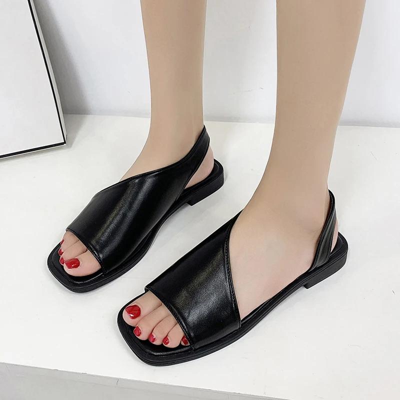 Горячая распродажа модной женской обуви 2024 года, новые женские сандалии с открытым носком, модные повседневные сандалии разных цветов, летние повседневные сандалии больших размеров на плоской подошве