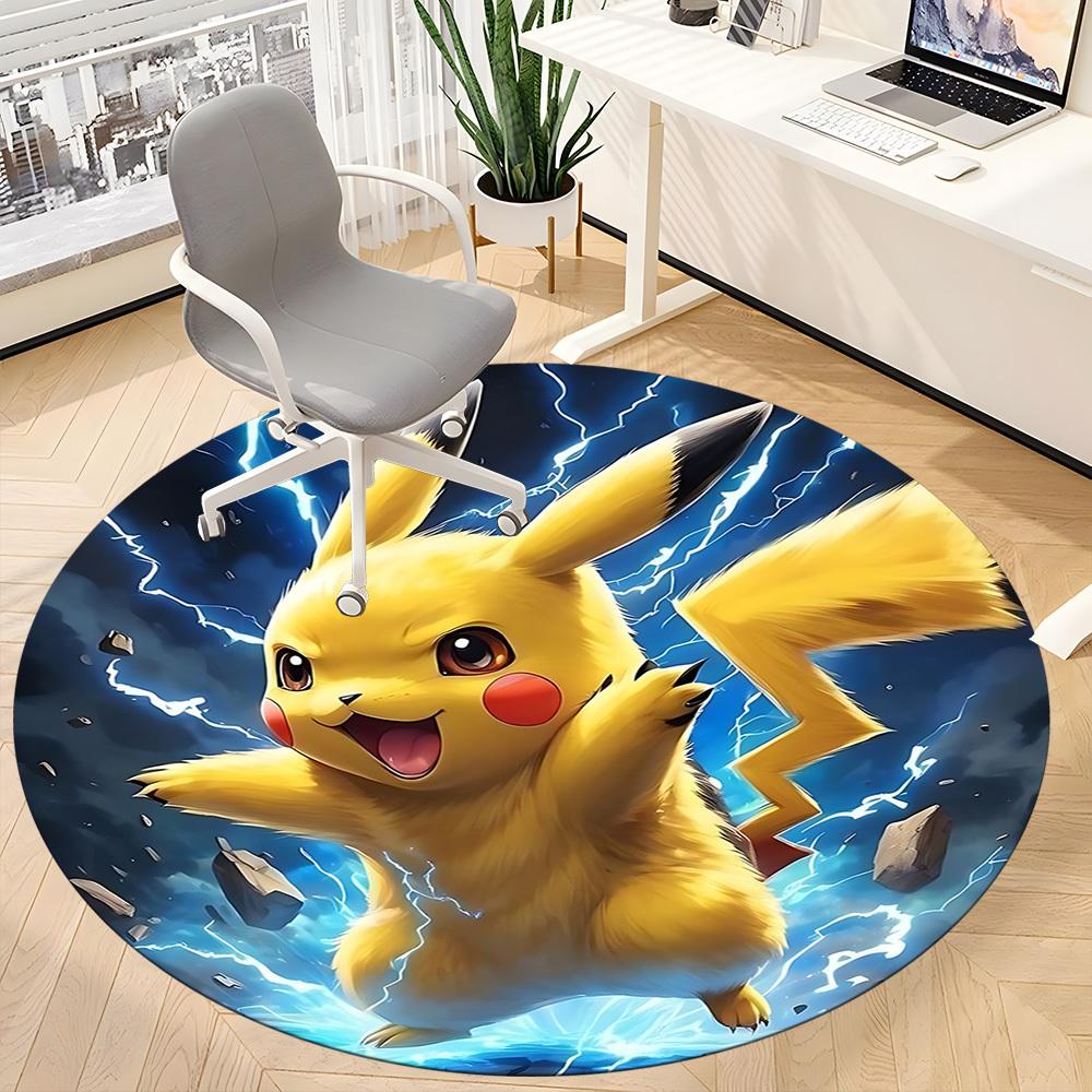 1pcPikachu Electric Office Round Area Rug, Indoor Mat Suitable For Office, Under Office Chairs Bedroom Living Room Home Decor, Room Deco