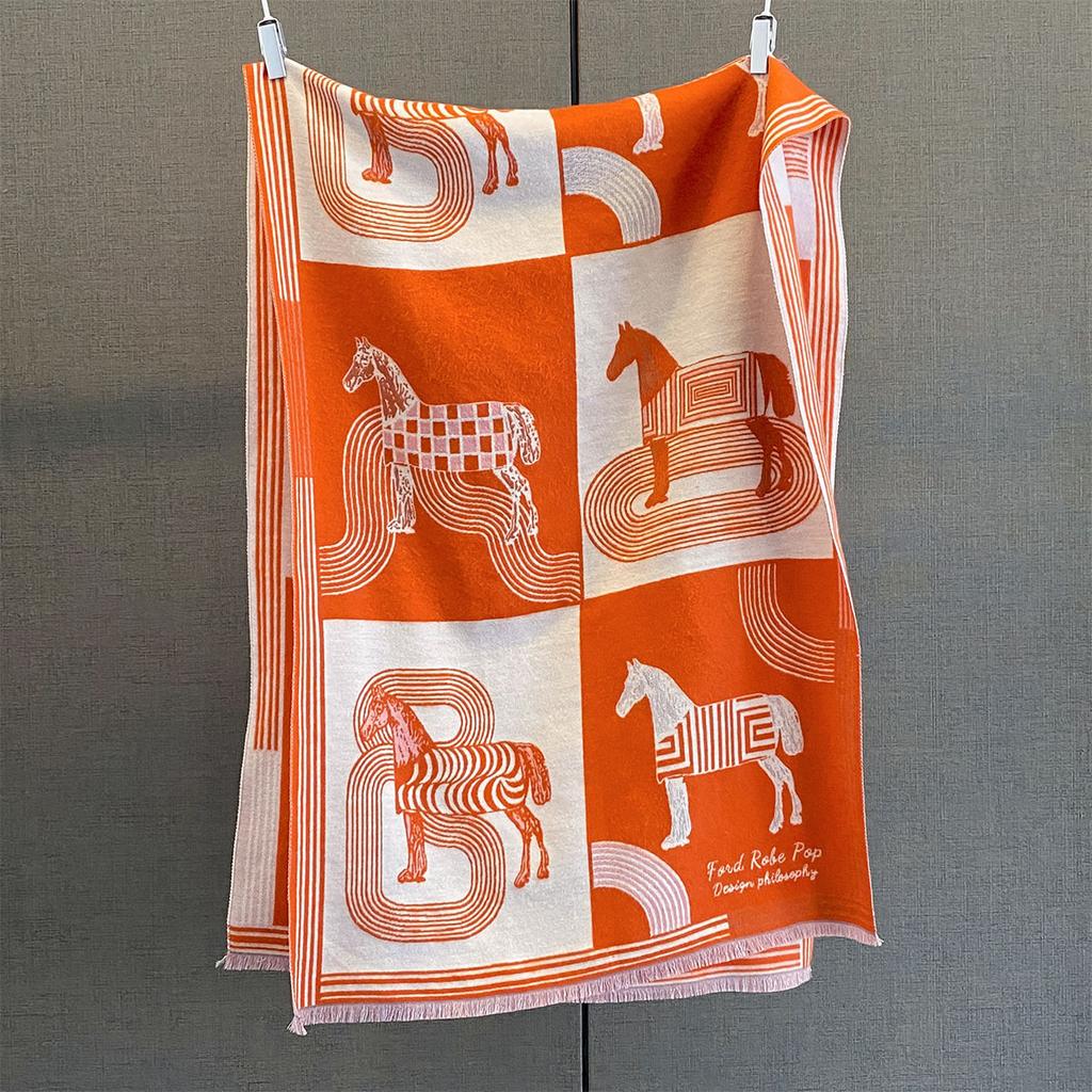 Women Soft Winter Cashmere Jacquard Scarf Fashion Horse Head Warm Shawl And Wrap Bandana Pashmina Female Scarves