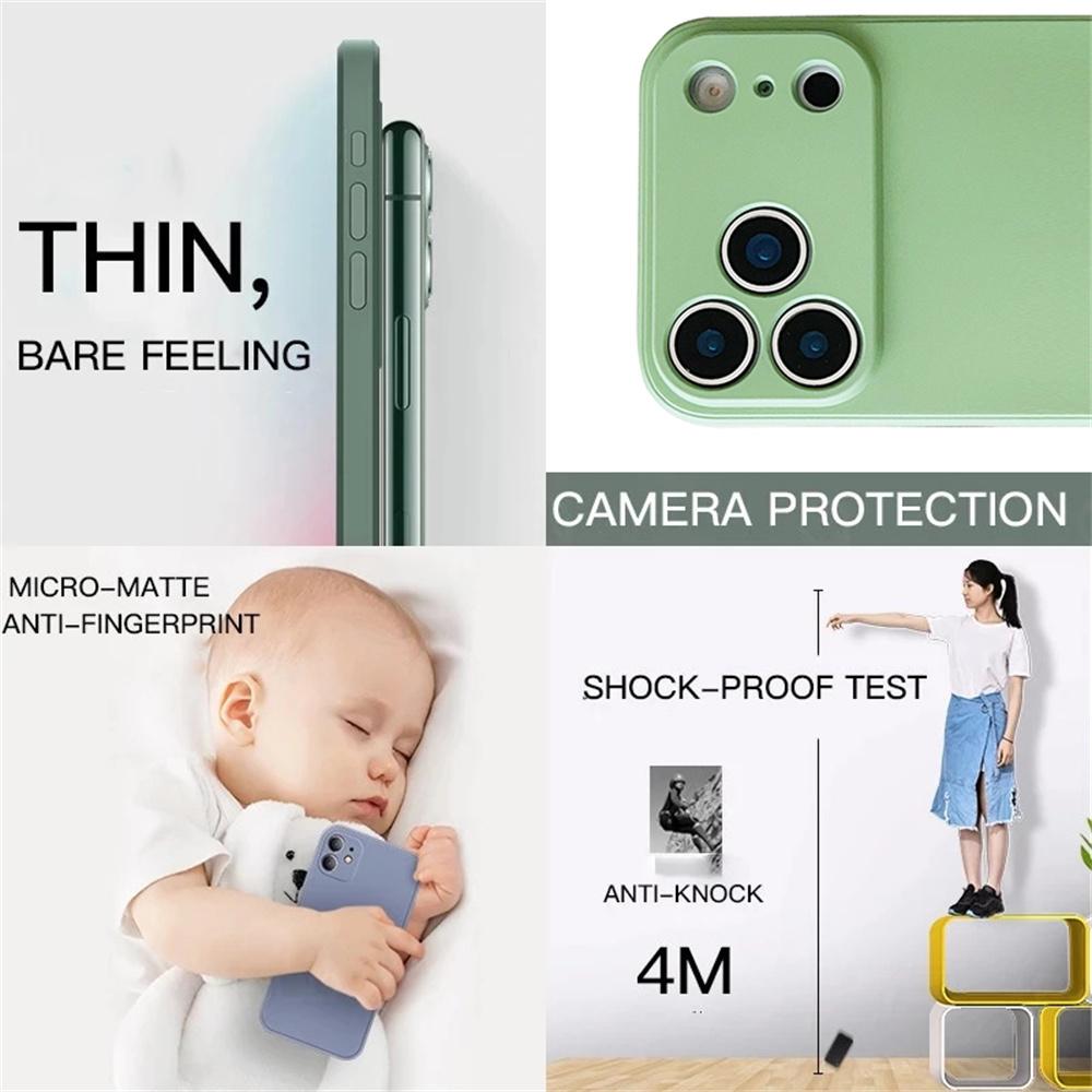 Ультратонкий Нескользящий Чехол Зеленый чехол Для iPhone 17 16 15 14 13 11 12 Pro Max Mini Air Защита Камеры Линза Простой Чехол для Телефона