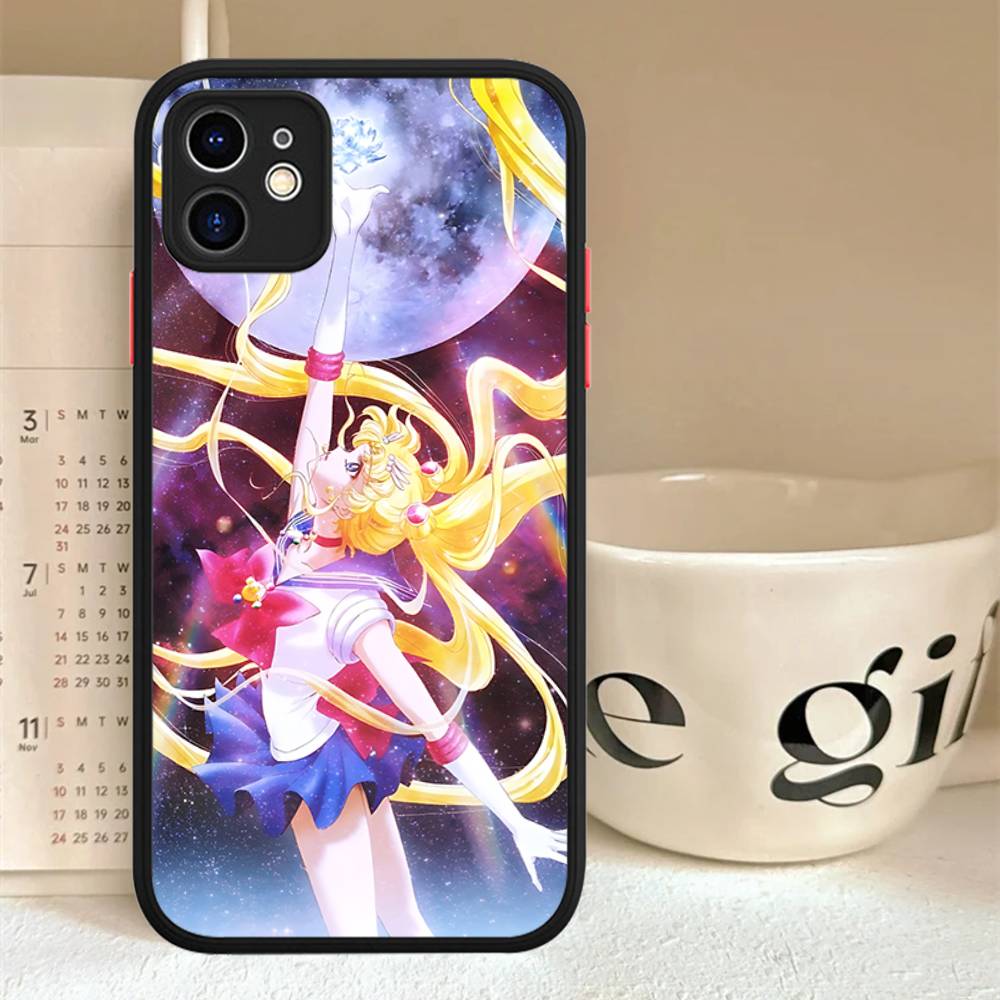 Популярная Аниме Девушка S-Сейлор Мун Для iPhone 15 16 Pro Max 11 12 13 14 XS XR X Plus 16E Матовый Полупрозрачный Чехол для Телефона