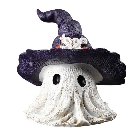 Halloween Ornament Ghost Mage Style Resin Statue Playful Smile Face Figure Lightweight Halloween Party Decor