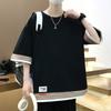 Dm Spliced Short Sleeved T-shirt for Men Oversized Loose Fitting Two-piece T-shirt Round Neck Top for Men