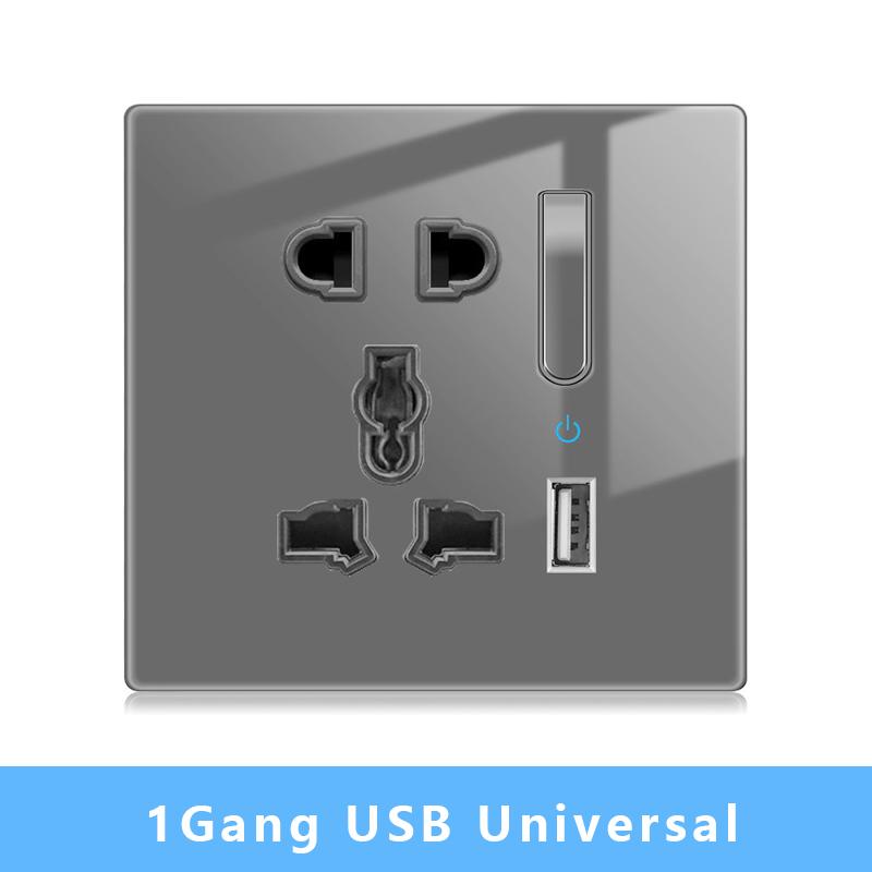 Настенный выключатель света Панель светодиодных индикаторов UK EU FR Универсальная электрическая розетка USB Фортепианные клавиши Самовосстанавливающиеся настенные выключатели Телевизор Компьютер
