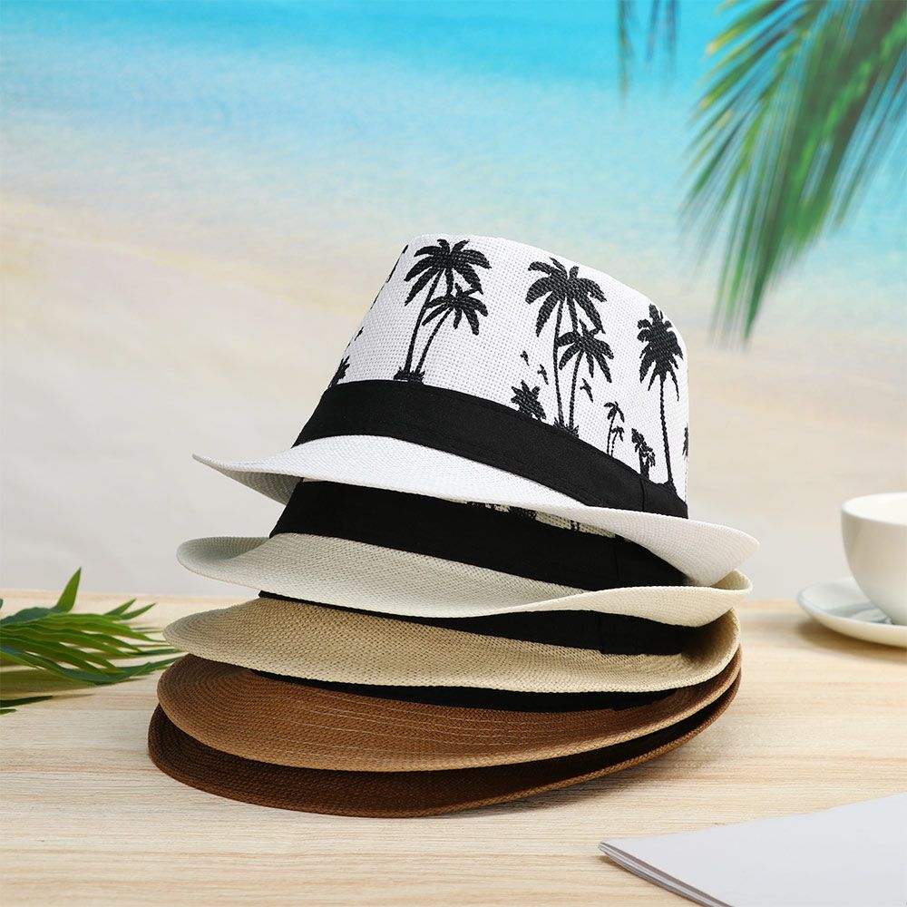 2022 Солнечная шляпа Мужская Женская Парная Цилиндр Рисунок Кокосовых Пальм Джазовая Кепка Пляжная Шляпа