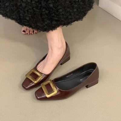 Женская весна новый стиль металл дизайнерская кожа водонепроницаемая низкий верх обувь 2025 повседневная дом офис шоппинг балетки