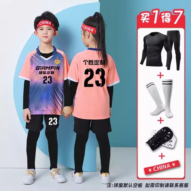 Kids Soccer Jersey Set Long Sleeve 4pcs Training Uniforms Customizable Boys Girls
