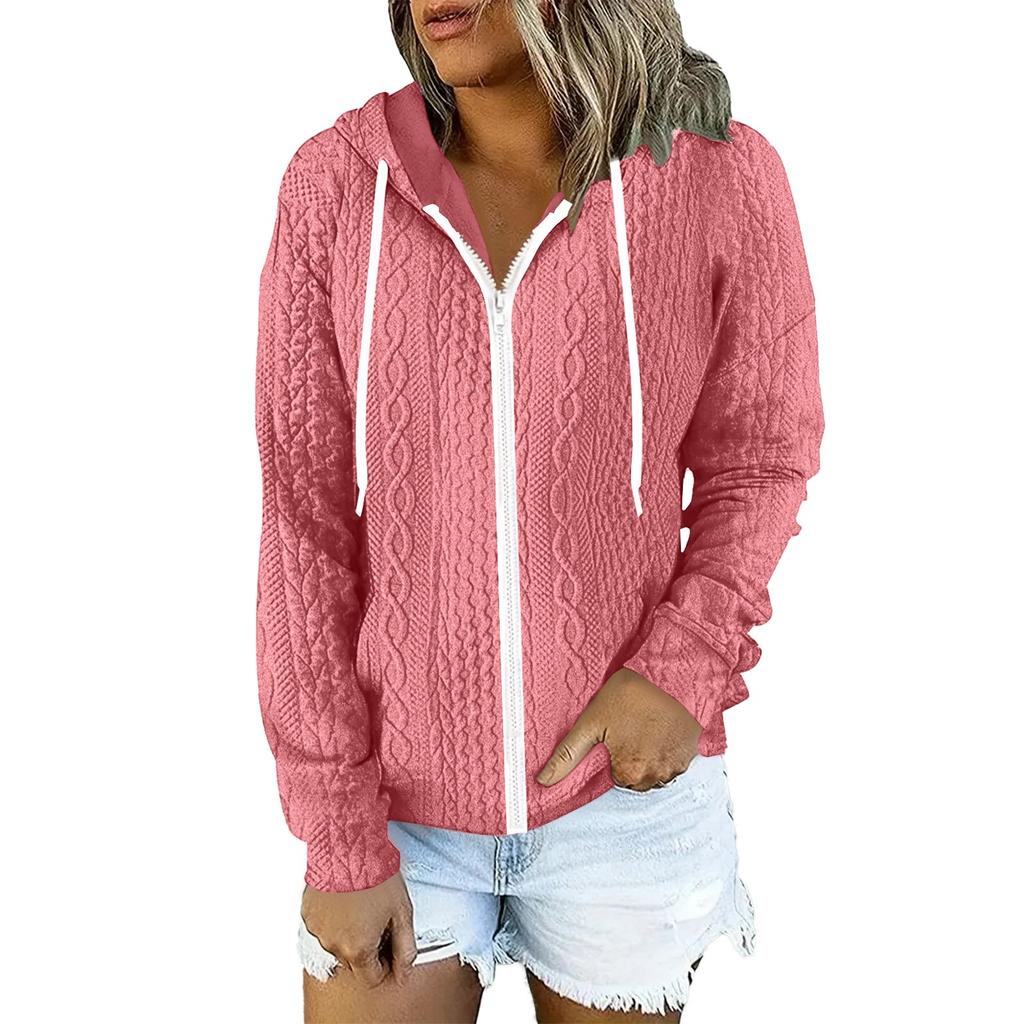 Женская зимняя мода повседневная однотонная куртка-кардиган с длинными рукавами на молнии с капюшоном