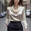 Осенняя Мода Женская Однотонная Простая Блузка с Косым Вырезом с Длинным Рукавом Элегантная Рубашка