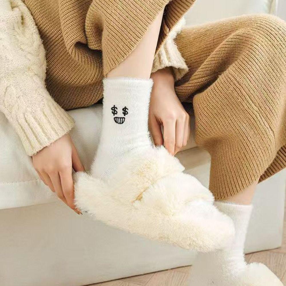 5Pairs Soft Mink Fur Socks Cartoon Sleeping Socks Women Cute Thicken Warm Socks Fall Winter