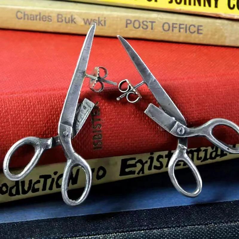 Gothic Punk Dark Fashionable Jewelry Gift Retro Halloween Imitation Scissors Exaggerated Men's Earrings Women's 1 Pair Accessories