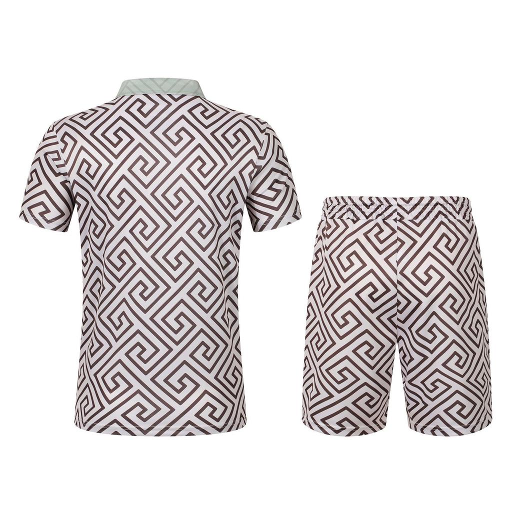 Мужской летний костюм с короткими рукавами и короткими шортами на молнии с принтом, мужской повседневный спортивный костюм