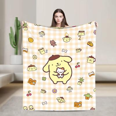 Плюшевое одеяло с помпонами Pom Pom Purin, забавное плед для дома, отеля, дивана, 150*125 см, одеяло
