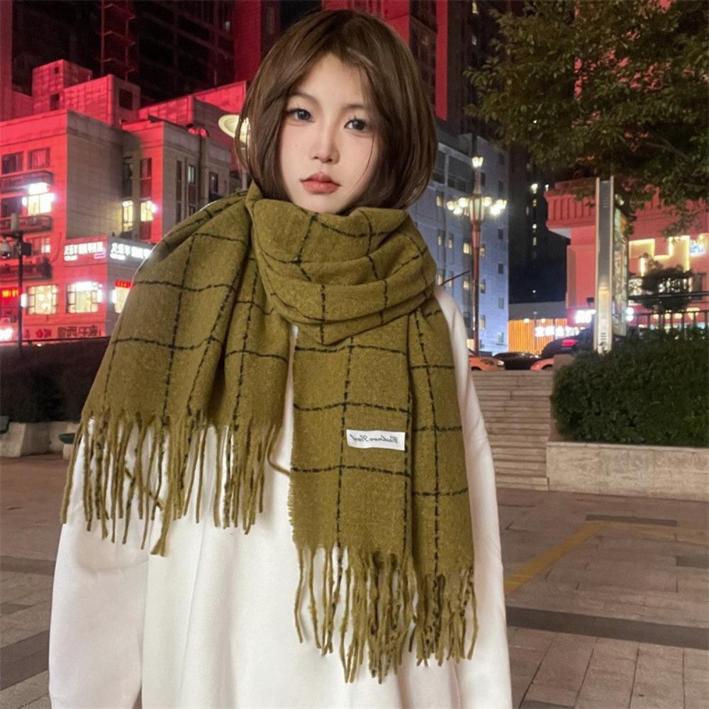 Solid Color Winter Cashmere Scarves Cashmere Shawl Cape Wraps Retro Plaid Wool Scarf Student
