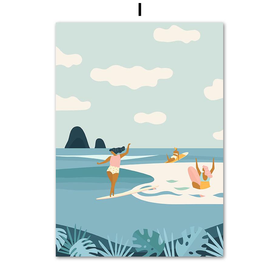 Beach Sea Waves Swimming Pool Flower Minimalist Posters And Prints Canvas Painting Wall Art Pictures For Living Room Decor