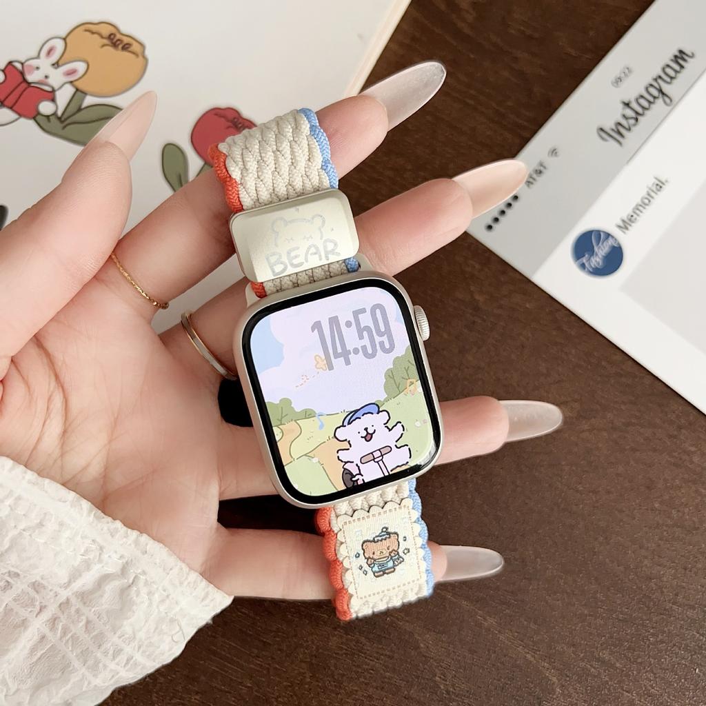Для Apple Applewatchs10 Часы с iwatch789 Поколения SE Милый Медведь Плетеный Магнитная Пряжка