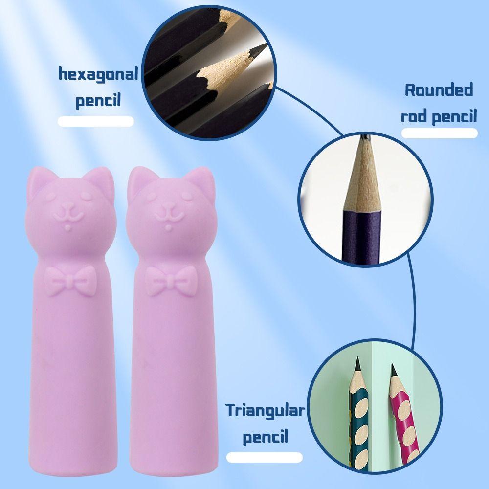 10PCS Cat Shape Erasers 2 In 1 Pencil Extender Cartoon Pen Top Cover Students Gift