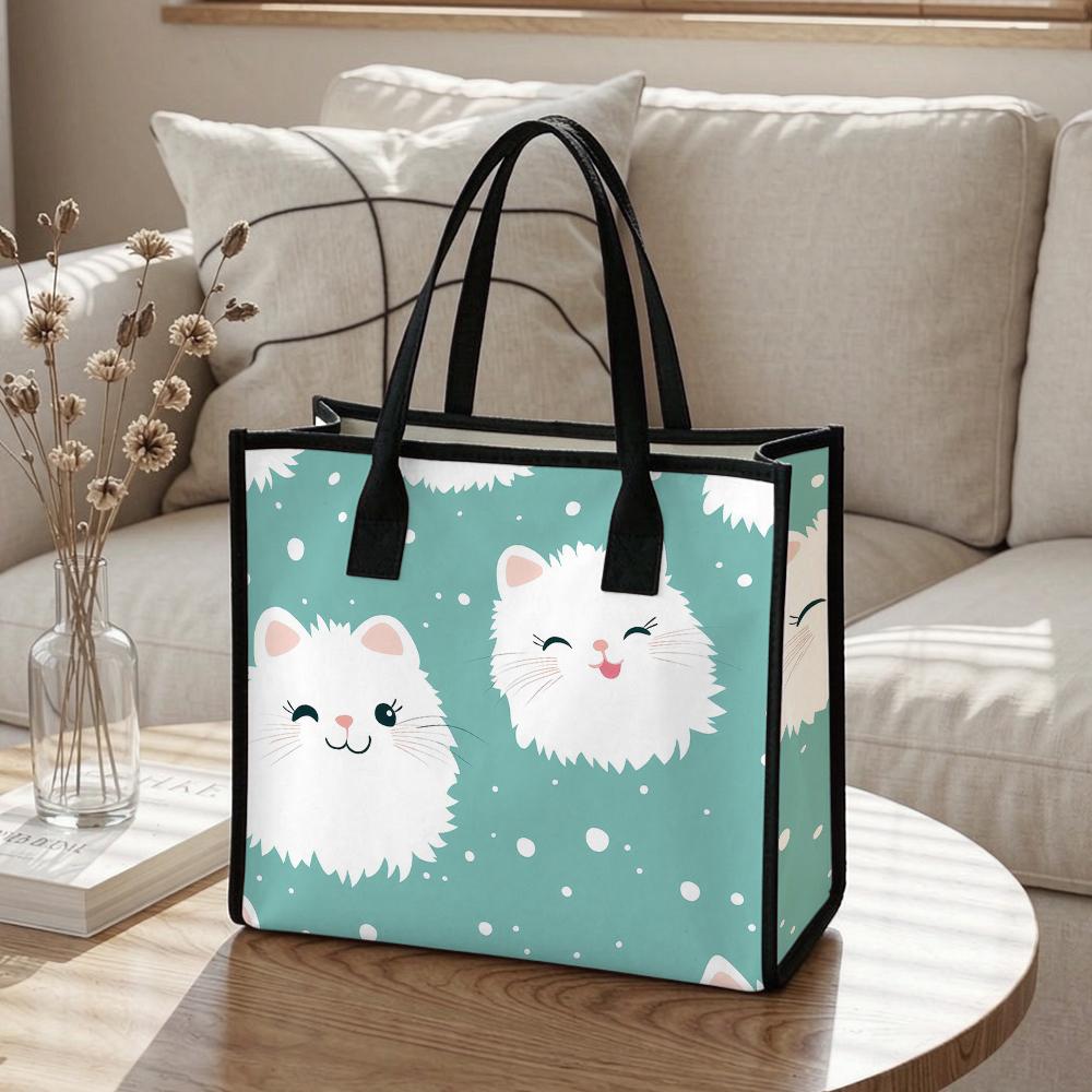 Cute Cat Pattern Tote Bag for Women Casual Large Capacity Handbag for Daily Shopping Travel Outdoor Use
