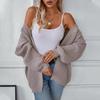 Autumn Winter Vintage Loose Long Sleeve Top Solid Color Cardigan Knitwear V-Neck Sweater