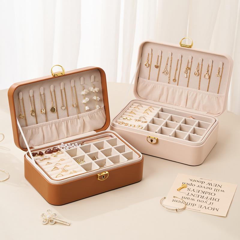 Двойная шкатулка для хранения ювелирных изделий, ожерелий, сережек, колец, ювелирных изделий, настольная шкатулка для хранения ювелирных изделий с несколькими отделениями и замком