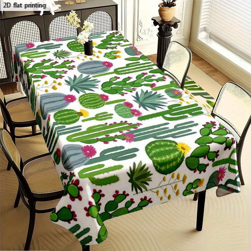 1pc, Summer Tropical Plant Print Tablecloth, Multi-Variety Cactus Design, High-Quality Polyester Material, Multiple Sizes Available, for Home And Offi