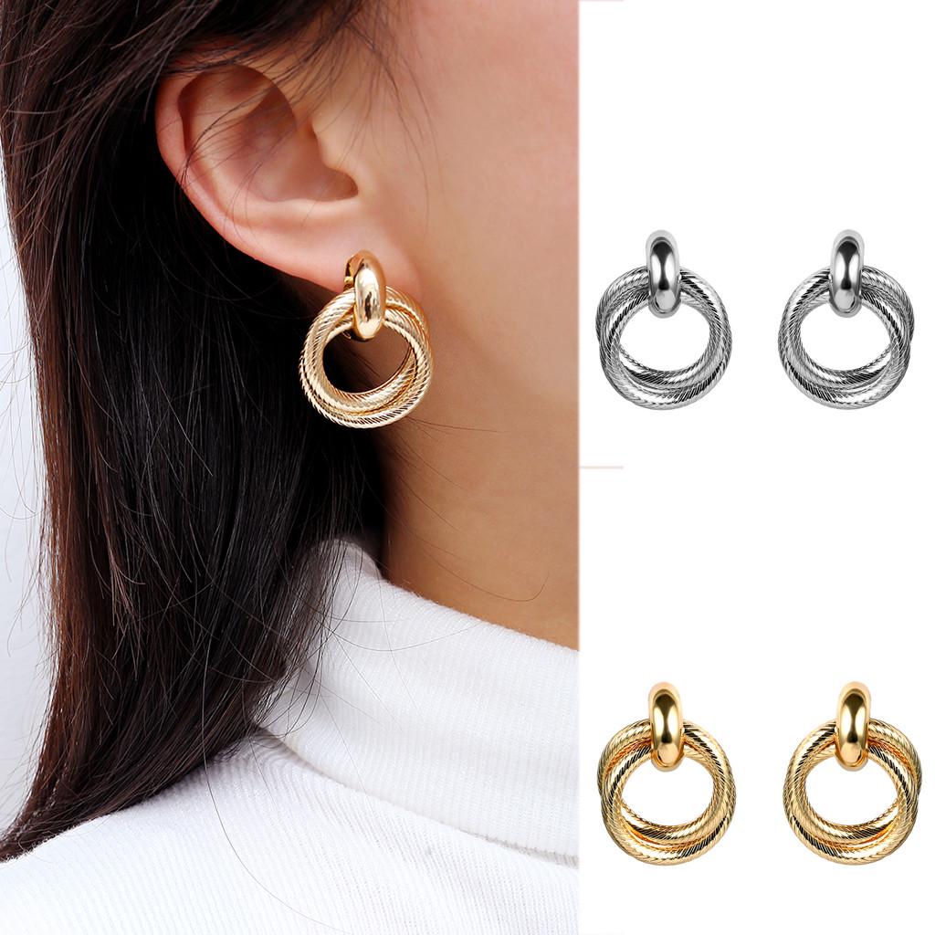 Women Fashion Simple Double Twisted Ring Personality Cold Wind Thread Business Earrings