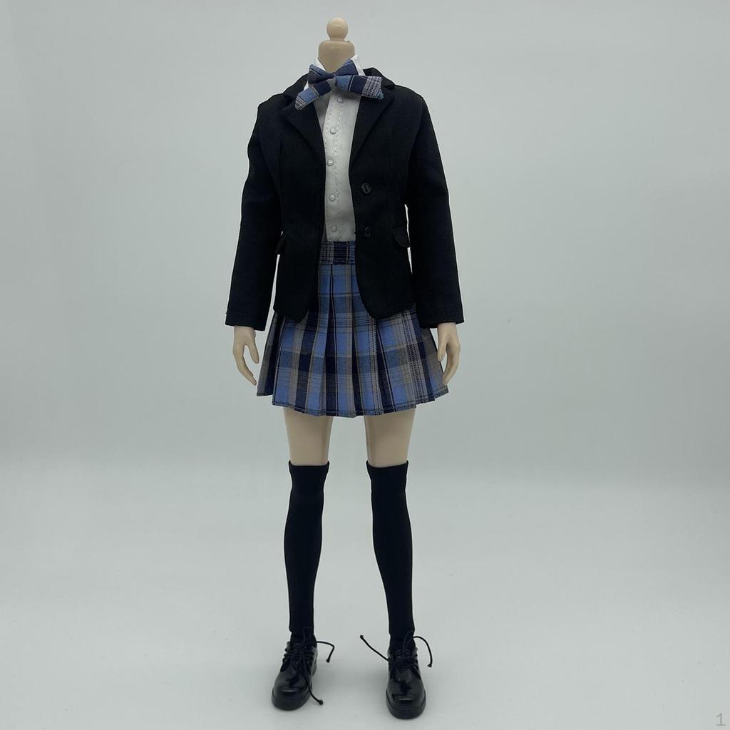 1/6 Female Short Skirt Handmade Doll Clothes 6 Piece Set Coats Tie Costume Miniature Clothing for