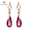 Europe And The United States New Temperament Long Drop Shaped Earrings Imitation Natural Red Tourmaline Earrings Stud Jewelry