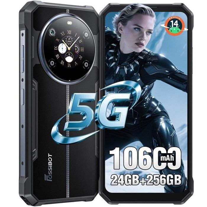 Smartphone Robuste 5G FOSSiBOT F109 24Go+256Go 6,75" 10600mAh Telephone Portable Incassable Android 14 50MP Dual SIM/GPS/NFC Noir