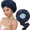 Double-Layer Satin Bow Tie Sleep Cap for Women - Reversible Bandana Style Bonnet for Hair Care