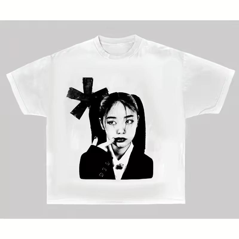 Men's Y2K Harajuku Pattern T shirt - Black and White Punk Street Style Summer New Fashion Printed Unisex T shirt