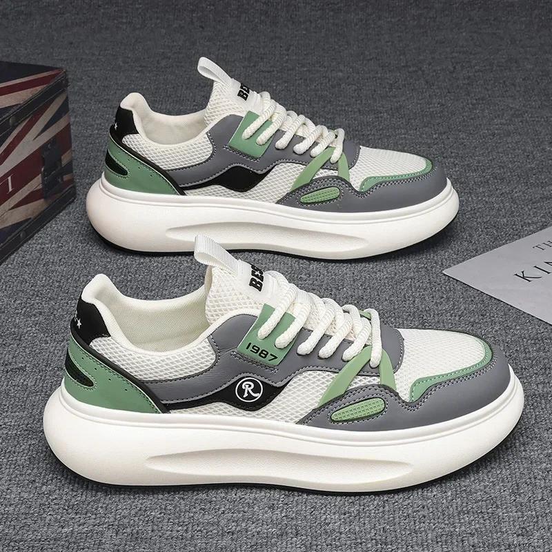 Men Vulcanized Shoes 2024 Fashion Thick Sole Mesh Breathable Lace Up Lightweight Running Casual Men Shoes Zapatillas Hombre