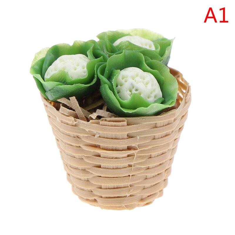 1:12 Mini Simulation Artificial Fruits and Vegetables Doll House Vegetable Bamboo Basket Miniature Accessories for Children
