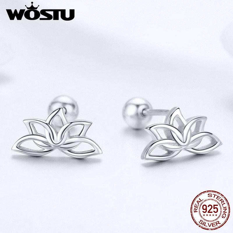 WOSTU New Fashion 925 Sterling Silver Lotus Flower Stud Earrings For Women Classic Romantic Original Jewelry Lucky Gift CTE024