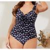 Plus Size Swimsuit for Women One Piece Floral Print Push Up Strap Backless Sexy Beach Swimwear Big Size Swimming Suit